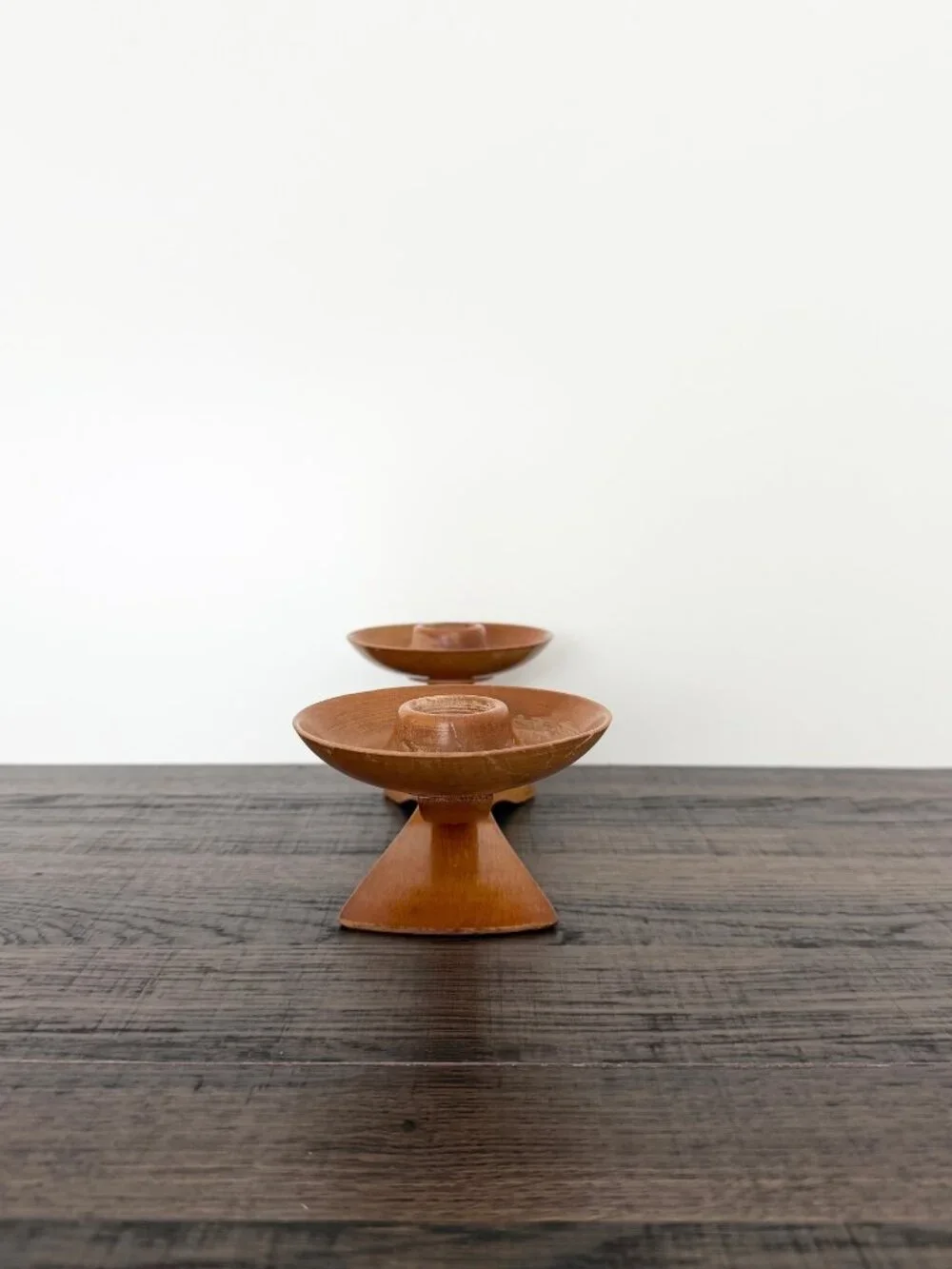 Vintage MCM‎ Wood Double Candle Holder Rotating Base Scandinavian Danish Modern